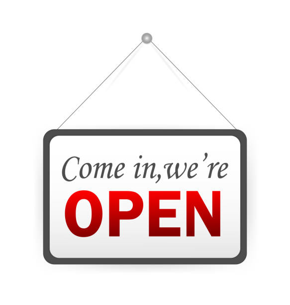 istock Button with come open. Banner with sign come open on white background for promotion design. Sale special offer. Vector isolated illustration. 1226248842