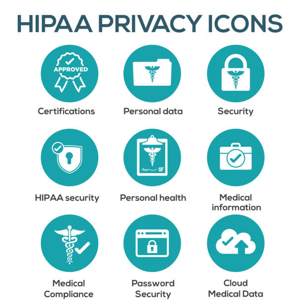 HIPAA Compliance icon set with hippa image involving medical privacy HIPAA Compliance icon set - hippa image involving medical privacy caduceus medical symbol backgrounds stock illustrations