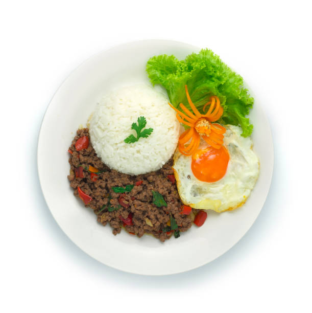 istock Thai Food Stir Fried Ground Beef Spicy and Basil Served with Rice and Fried Egg Decorate 1226250011