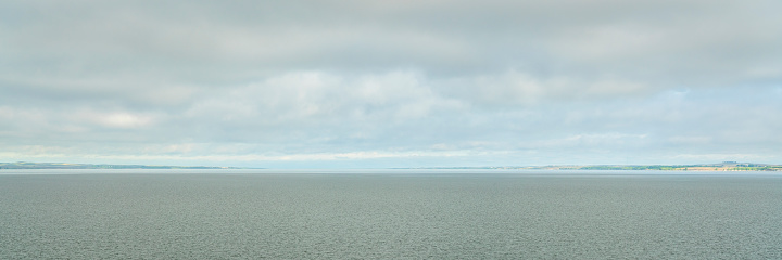 Lake McConaughy, a reservoir on the North Platte River in Nebraska - a panoramic view from the Kingsley Dam on a cloudy morning