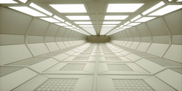 istock 3d render. Futuristic spaceship scifi corridor architecture 1226252736