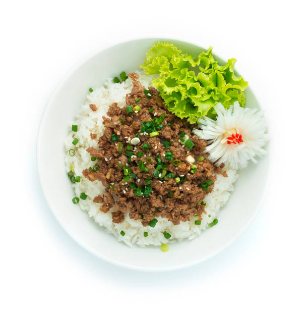Bulgogi Ground Beef with Onions Served Rice Recipe Sprinkle Spring onions,Sesame Korean Food Style
