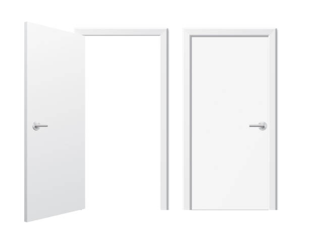 istock Set of opened and closed white doors. 1226256604