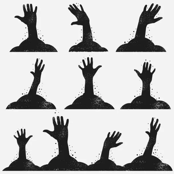 Vector illustration of Grunge zombie hands coming out from the ground