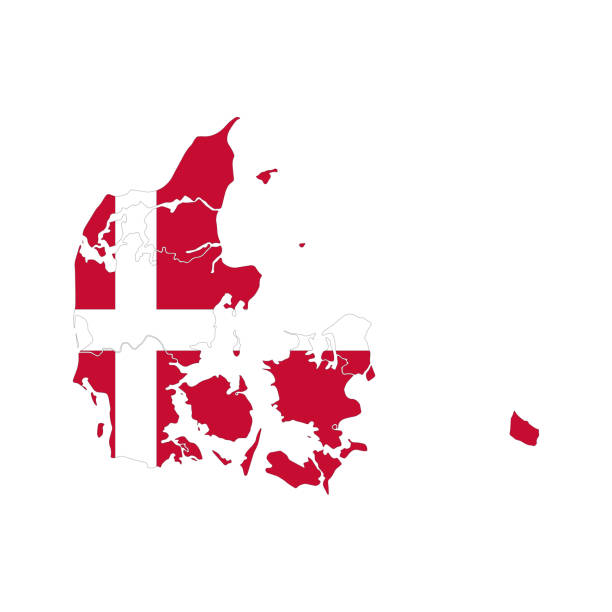 istock Map of Denmark. Vector design isolated on white background. Shape of Denmark map filled up with Danish flag colors. 1226259896