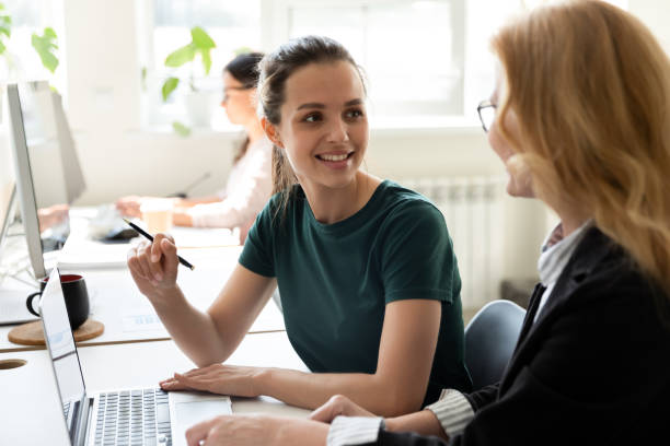 istock Female colleagues brainstorm working at laptop together 1226261511