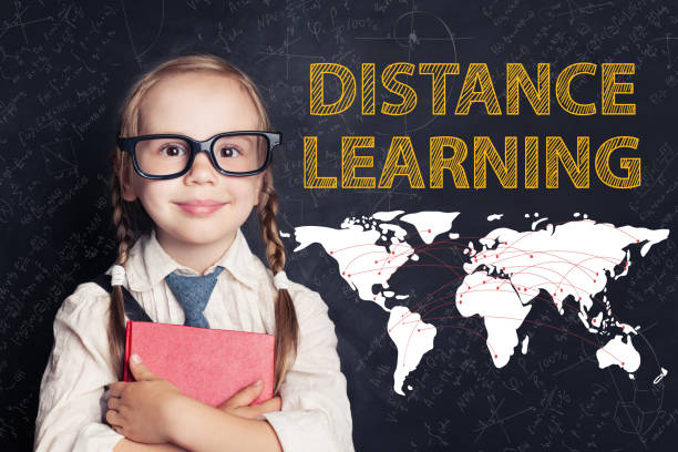 istock Smart child girl student on blackboard background with maths and art pattern 1226261680