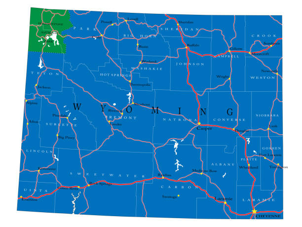 Wyoming state political map Detailed map of Wyoming state,in vector format,with county borders,roads and major cities. casper wyoming stock illustrations