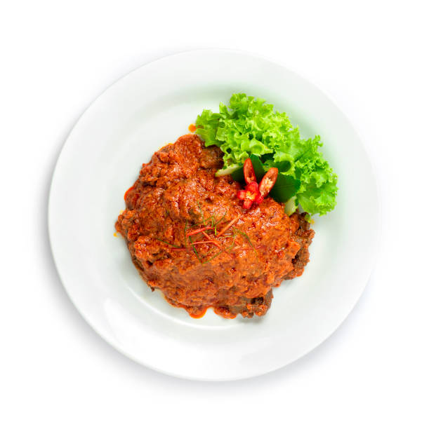 manzo rendang curry secco (daging) autentica indonesia tradizionale, stile di cibo malese - kerisik foto e immagini stock