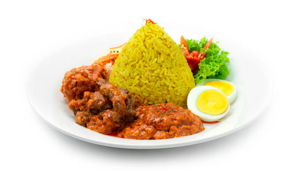 istock Nasi Tumpeng Mini (Ayam, daging) Rice with Chicken, Beef Rendang and boiled egg Authentic Traditional Indonesia 1226262699
