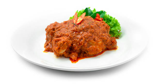 Chicken Rendang Dry Curry (Ayam) Authentic Traditional Indonesia, Malaysia Food Style stock photo
