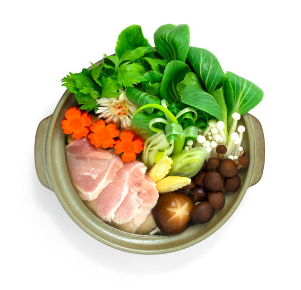 Sukiyaki Japanese Pork hot pot dish Served Vegetables Traditional popular of Asian  Goodtasty stock photo