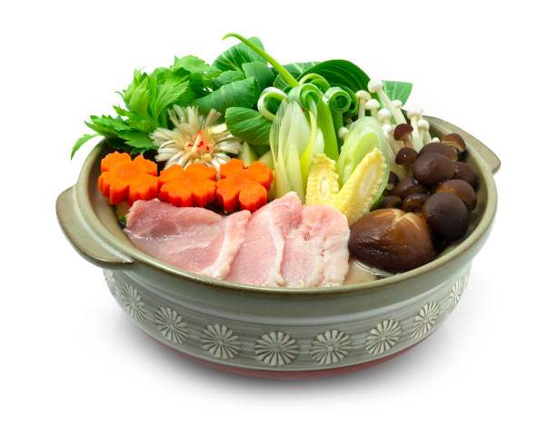 Sukiyaki Japanese Pork hot pot dish Served Vegetables Traditional popular of Asian  Goodtasty stock photo