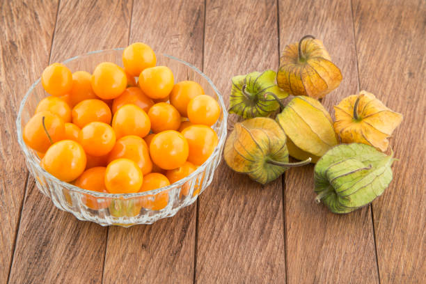 baies d’or, fruits tropicaux uchuva - physalis peruviana - cape gooseberries photos et images de collection