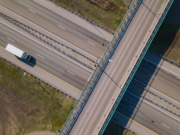 istock Aerial drone top down video. Highway traffic. 1226264233