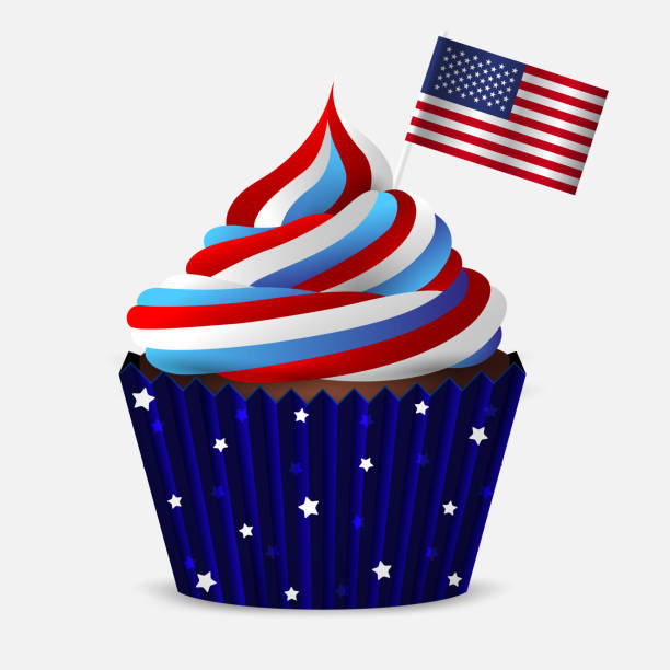 istock Sweet cupcake with colored glaze and USA flag on a white background. Isolated object 1226266063