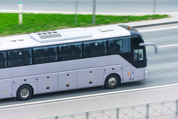 istock Large comfortable long-distance bus rides on the highway. 1226266888