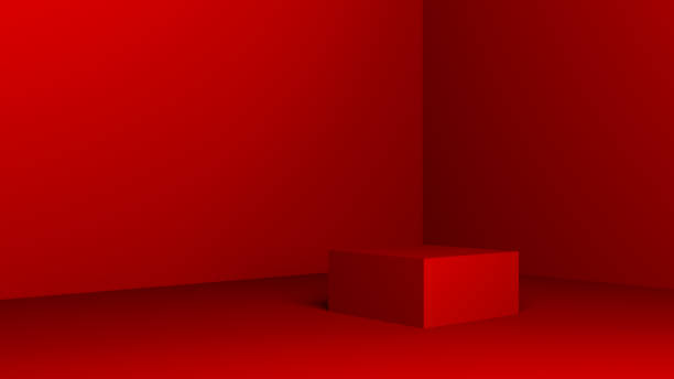 istock red pedestal on a red background with place for text, cube wall and floor 3d illustration 1226277938