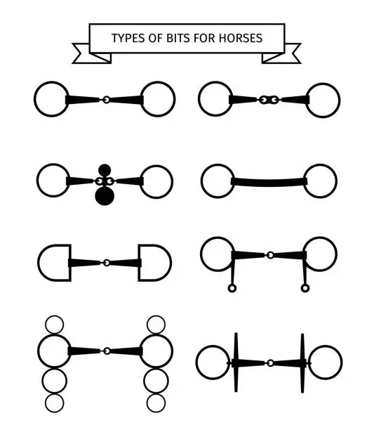 Vector illustration of Vector set bundle of black flat horse bit silhouette