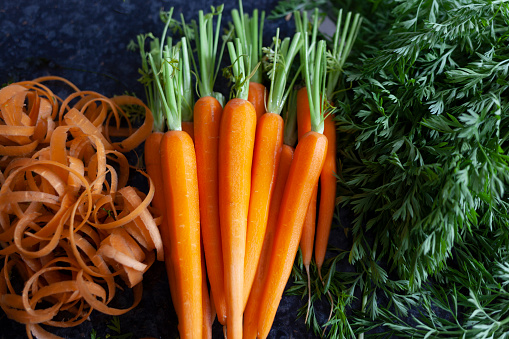 Bunch of fresh, peeled organic carrots