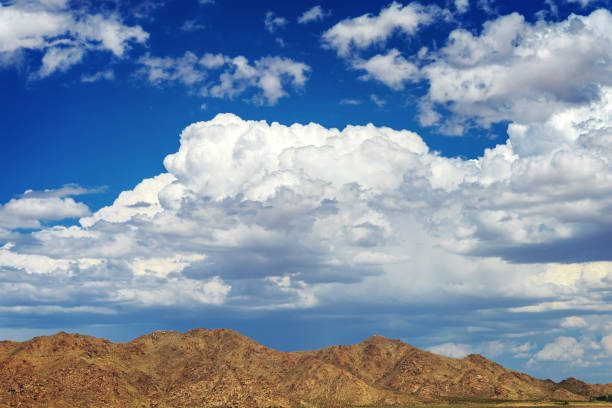 Big thunder clouds over a mountain range in the Mojave Desert in California