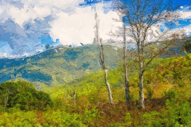 impresjonistyczne style artwork jesieni w appalachach góry oglądane wzdłuż blue ridge parkway - blue ridge mountains obrazy zdjęcia i obrazy z banku zdjęć