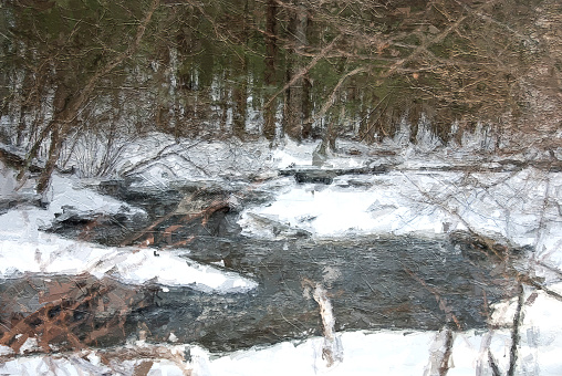 Impressionistic Style Artwork of a Winter Creek
