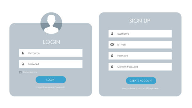 formularz rejestracyjny i strona formularza logowania. - log on password interface icons template stock illustrations