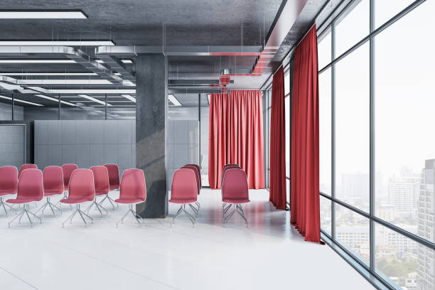 istock Modern presentation room with megapolis city view. 1226289905
