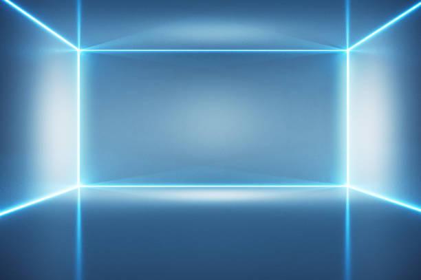 istock Contemporary blue gallery interior with blank wall. 1226289953