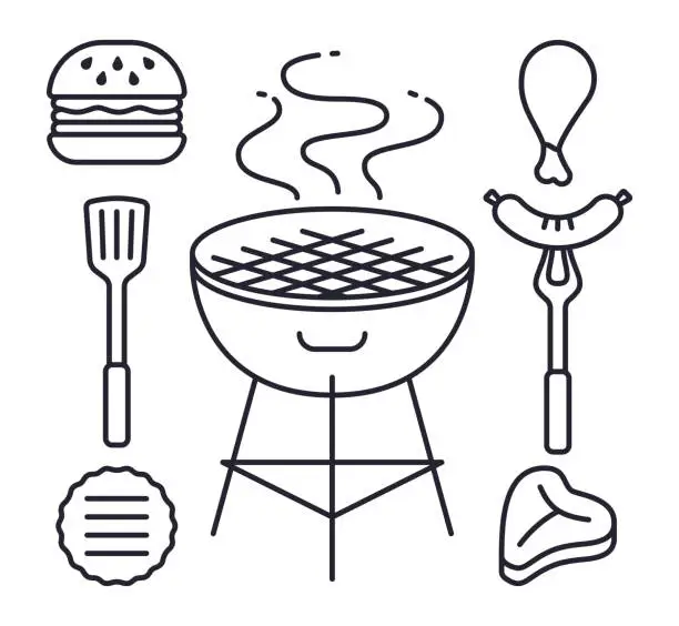 Vector illustration of Grilling Line Symbols