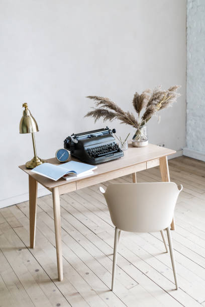 istock Front view picture of studio workplace. Designer comfortable work table, home office. 1226290832