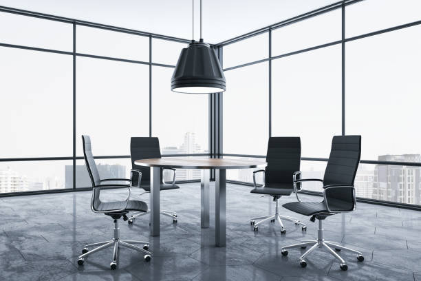 istock Minimalistic meeting room with panoramic city view. 1226292202