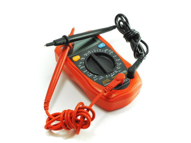 Digital multimeter with probes isolated side view stock photo