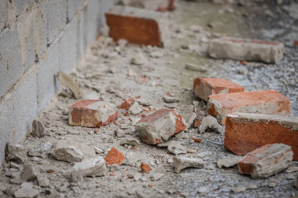 Scattered and damaged bricks on the balcony Scattered and damaged bricks on the balcony of the house after a strong earthquake of 5.5 on the Richter scale one month ago in Zagreb, Croatia zagreb earthquake stock pictures, royalty-free photos & images