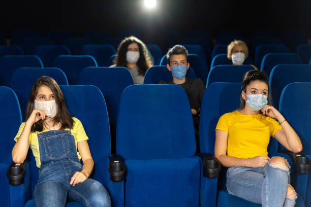 Cinema hall after coronavirus pandemic. Social distancing