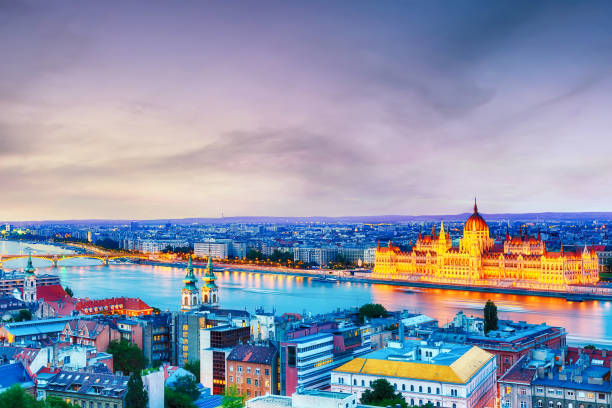 istock Budapest panorama with parliament and bridge during blue hour sunset. 1226321171