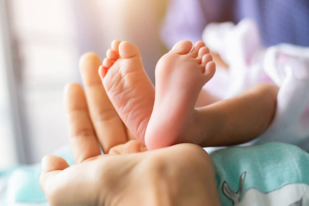 Cute asian baby newborn close up