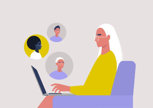 Video call conference, working from home, social distancing, business discussion Video call conference, working from home, social distancing, business discussion in the middle of nowhere stock illustrations