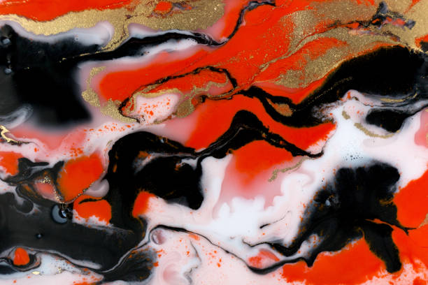 istock Red, black, white and gold paint liquid background. Abstract marble texture. 1226324844