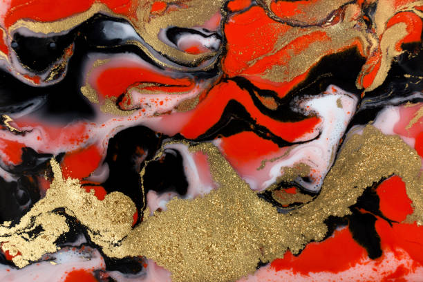 istock Red, black, white and gold paint liquid background. Abstract marble texture. 1226324858