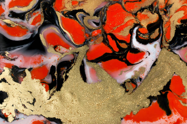 istock Red, black, white and gold paint liquid background. Abstract marble texture. 1226324885