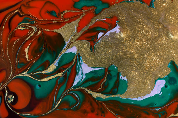 istock Red, blue and gold abstract paint marble background. 1226325065