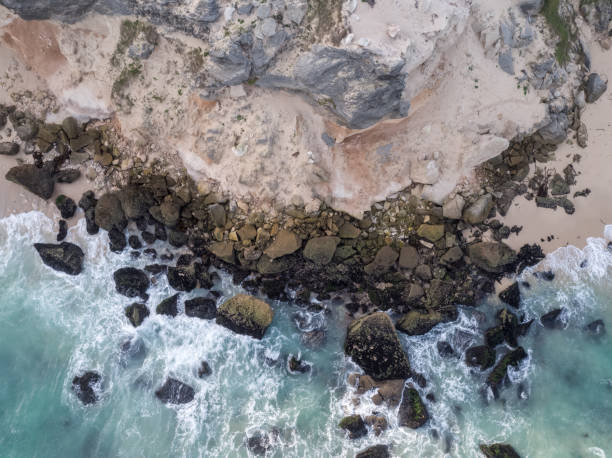 istock Aerial view over rocky coastline 1226327518