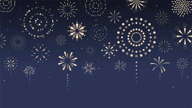 fajerwerki, petarda w nocy. styl kreskówki. ilustracja wektorowa. - firework display pyrotechnics party celebration stock illustrations