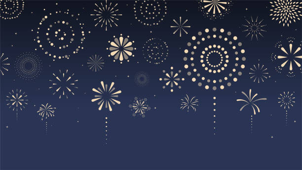 havai fişekler, geceleri havai fişek. çizgi film tarzı. vektör illüstrasyon. - new year stock illustrations
