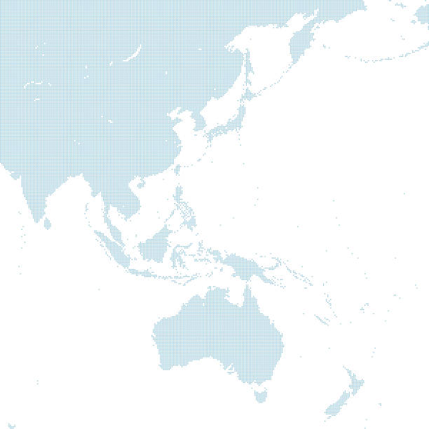 illustrazioni stock, clip art, cartoni animati e icone di tendenza di mappa blu punteggiata dell'asia orientale - philippines map cartography asia