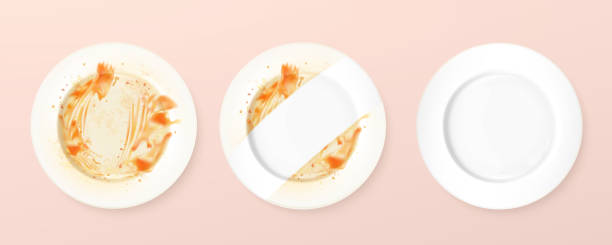 чистые и грязные блюда - plate changing stock illustrations