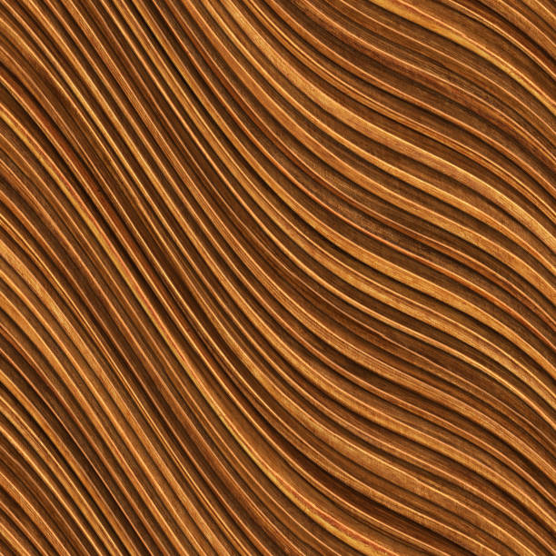 padrão de ondas esculpidas em fundo de madeira, textura perfeita, ilustração 3d - art deco - fotografias e filmes do acervo