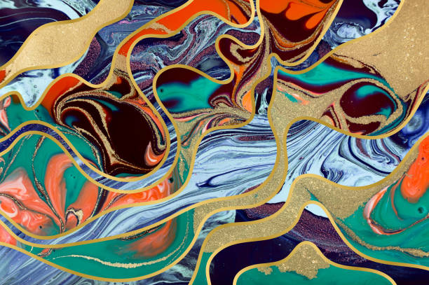 istock Green, red and gold ripple pattern. Marble texture with layers. Gold particles. 1226341122